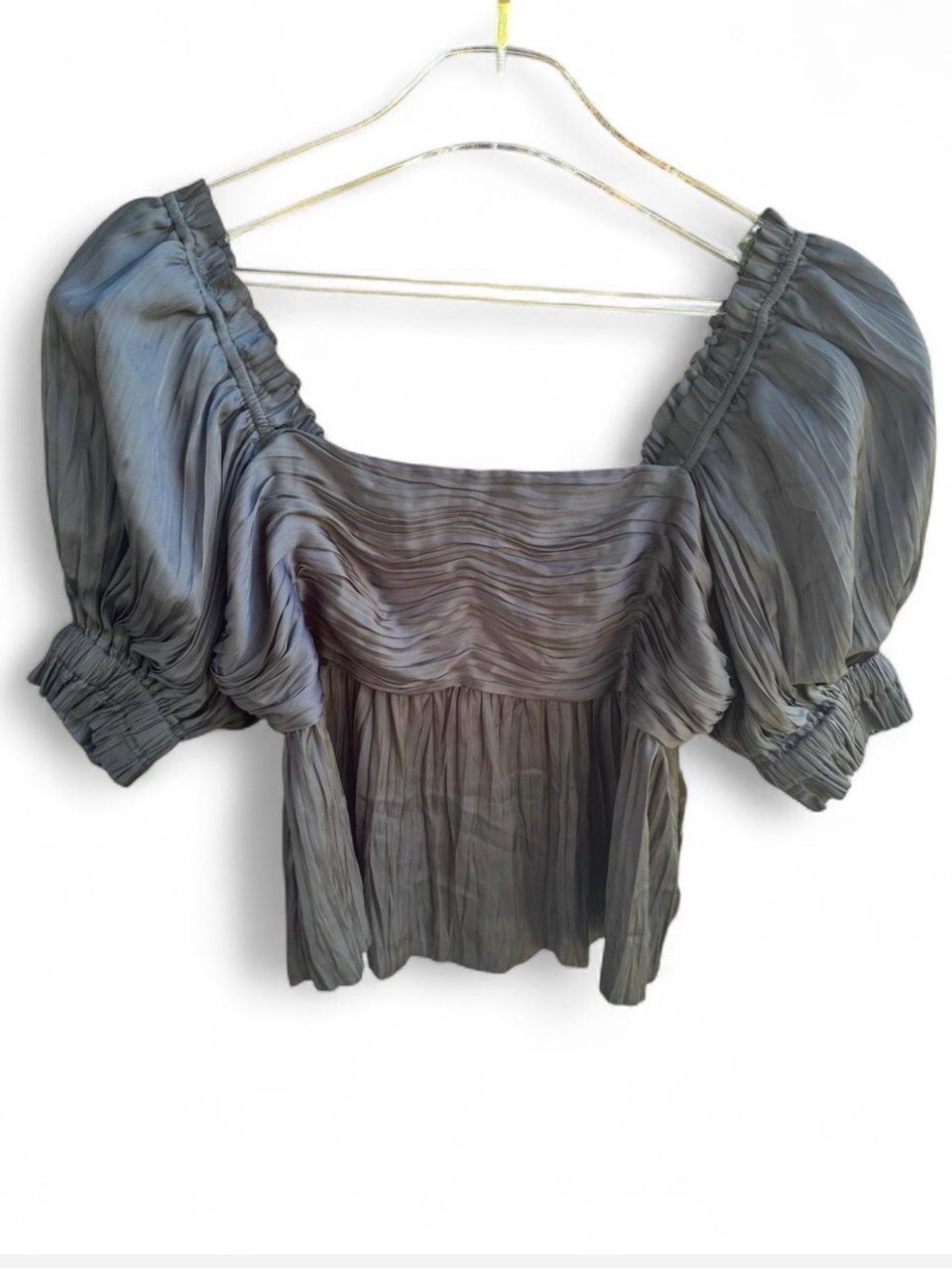 FRAME Puff Sleeve Square Neck Pleated Blouse Black